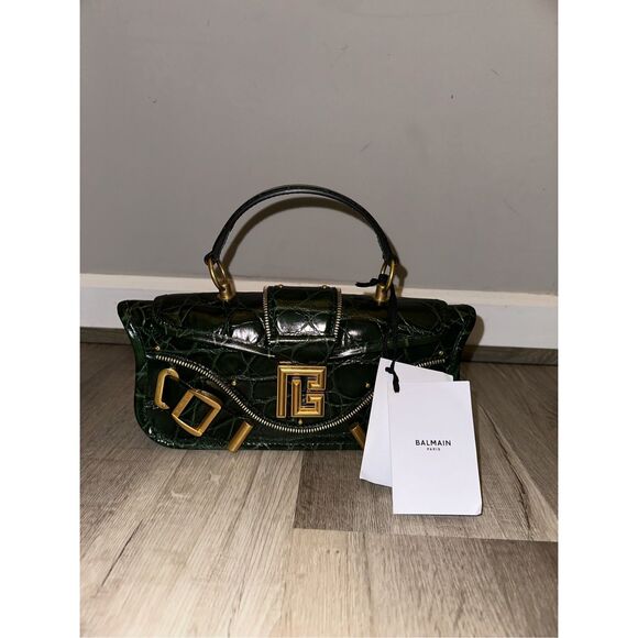 Balmain Blaze Smooth Calf Leather Medium Flap Clutch Crossbody Bag Green $2650 - Picture 10 of 16
